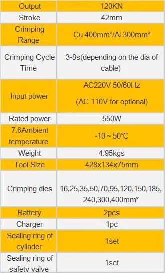 16-400mm2 Powered Cable Wire Electric Terminal Lug Battery Crimping Tool