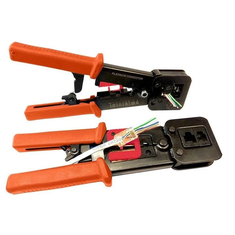 RJ45 Pass Through Plier Crimping Tool Wire Stripper Cutter for Cat5e CAT6 CAT6A Cables