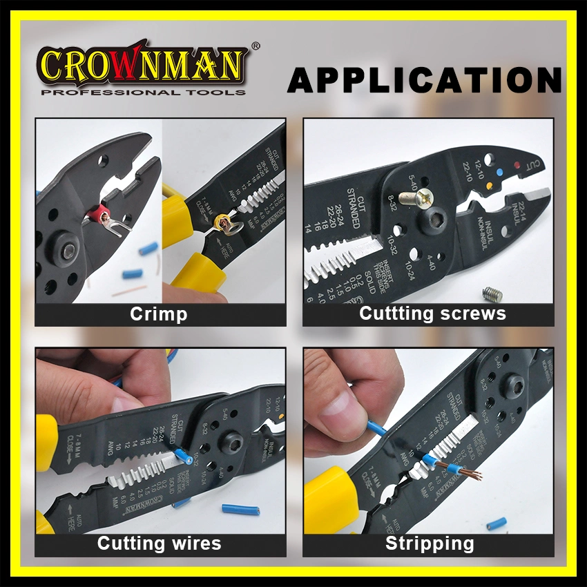 Crownman Electric Tools, 8.5&quot; Carbon Steel Crimping and Wire Stripping Pliers