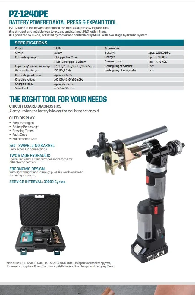 Pz-1240 Multi-Functional Battery Hydraulic Crimping Mini Axial Pressing and Expanding Tool