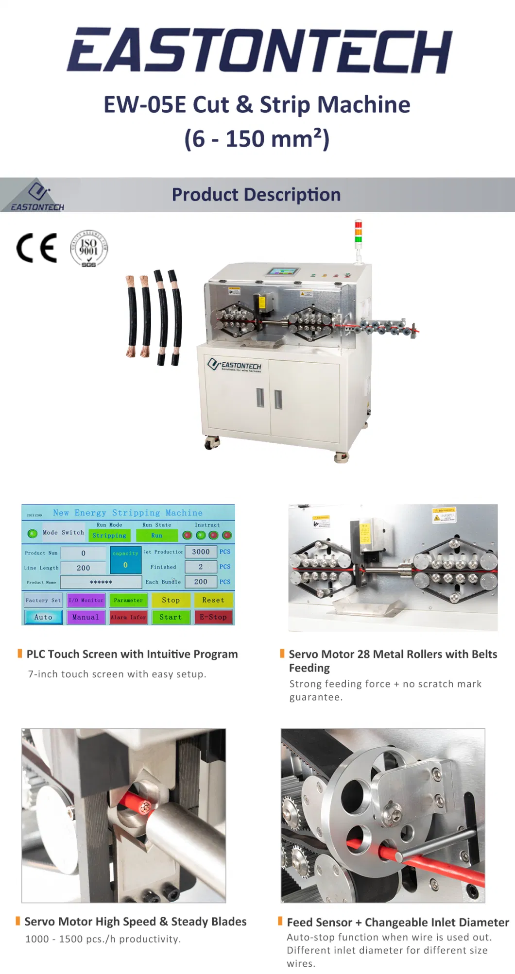 Eastontech Ew-05e 150mm2 Battery Cable Jacket Large Square Cable Powered Cutting and Stripping Machine