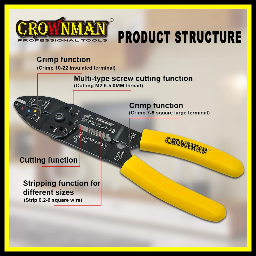 Crownman Electric Tools, 8.5&quot; Carbon Steel Crimping and Wire Stripping Pliers