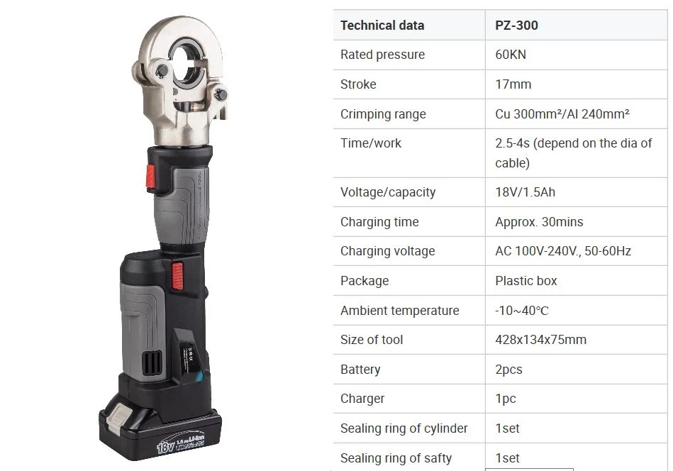 Igeelee Mini Hydraulic Battery Cable Lug Crimping Tools Pz-300 for 16-300mm2