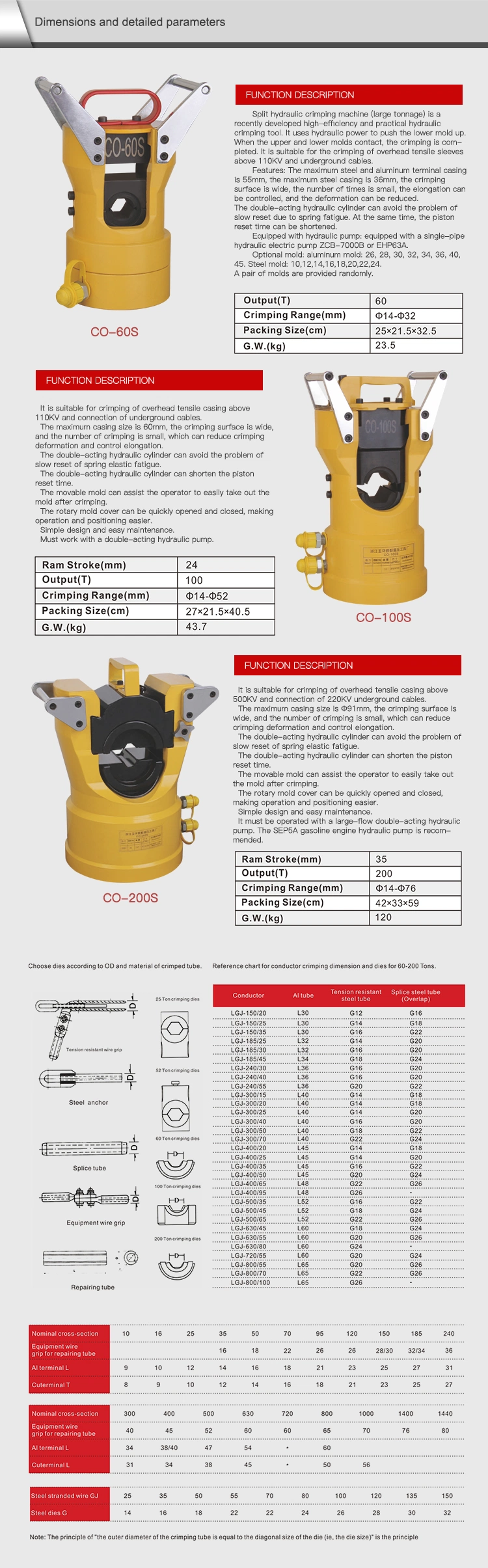 100t Heavy Duty Hydraulic Cable Transmission Crimping Tools (CO-100S)