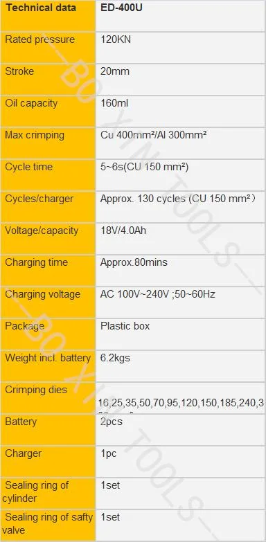 ED-400u Battery Powered 16-400mm 18V Portable Crimper Hydraulic Crimping Tool
