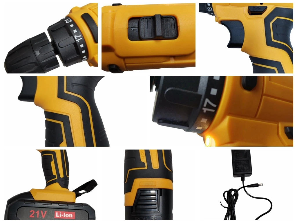 21V Power Drill Cordless Impact Drill Hammer Drill Power Tool Electric Tool Drilling Tools with 2 Replacement Batteries.