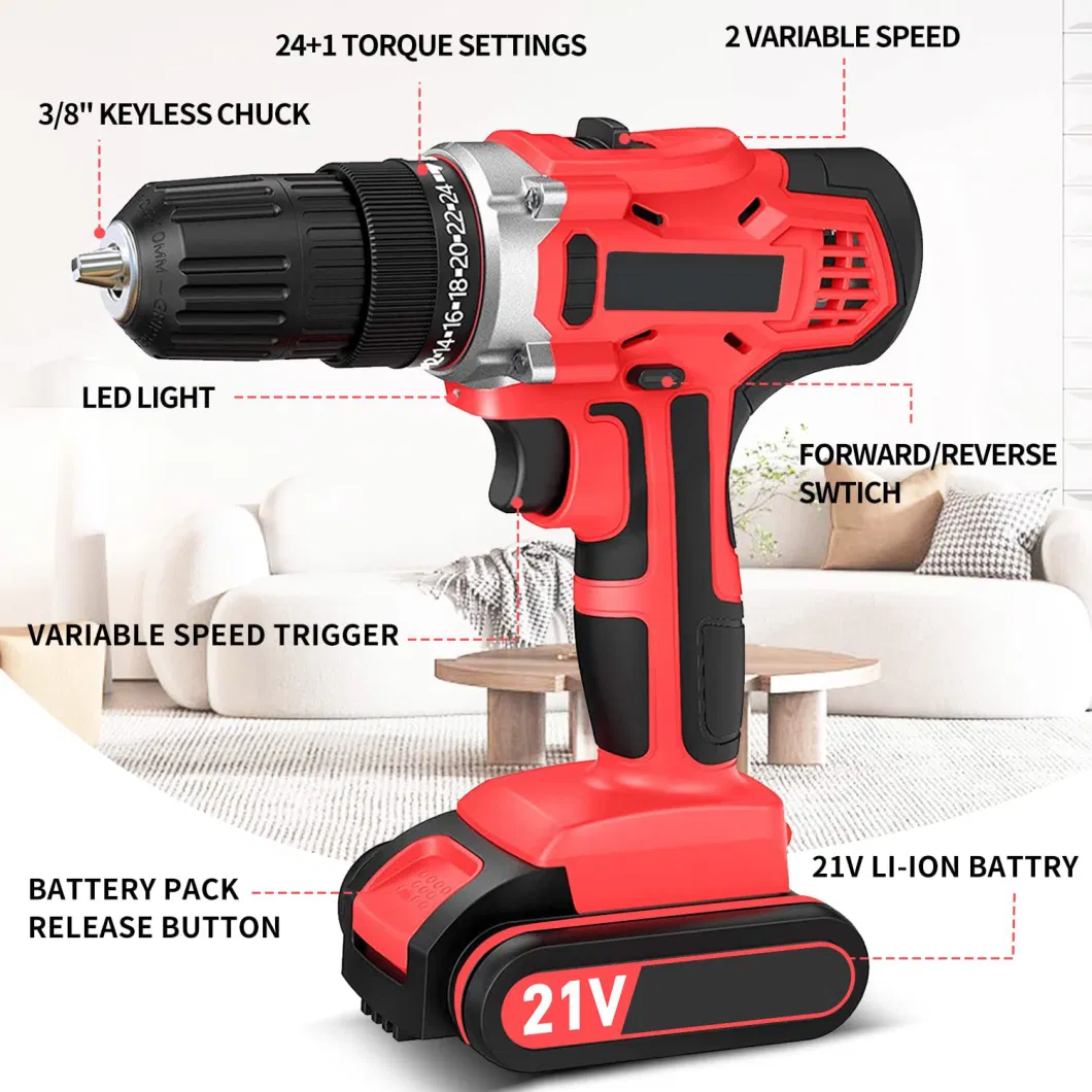 Cordless Electric Power Drills Hand Held Portable Li-ion Function Impact Drill Drivers Set Drilling Machines Wall Tools