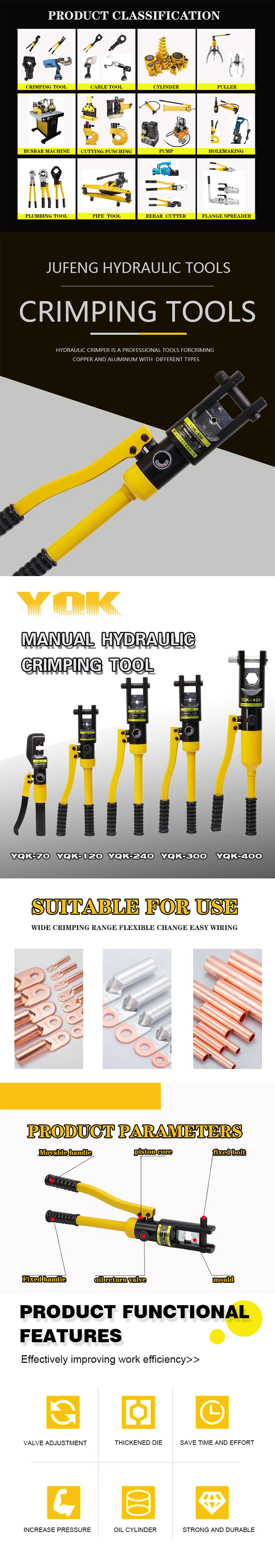 Yqk-240 Hydraulic Crimping Tool Copper-Al Terminal Cable Lug Manual Hydraulic Crimping Tool