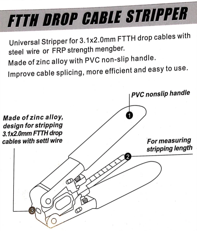 FTTH Drop Cable Stripper Fiber Optical Cutting Tool Network Cable Cutter