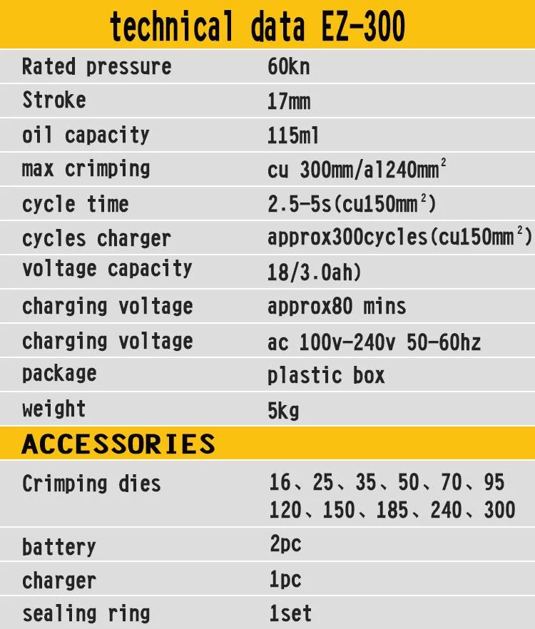 16-300 Hydraulic Battery Crimping Tool Cable Wire Rope Crimping Tools