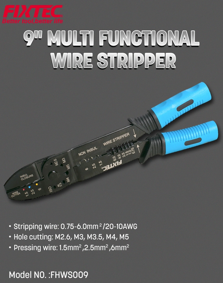 Fixtec 9&quot; A3 Steel Wire Stripper Wire Cutter Multi Functional Crimping Tool