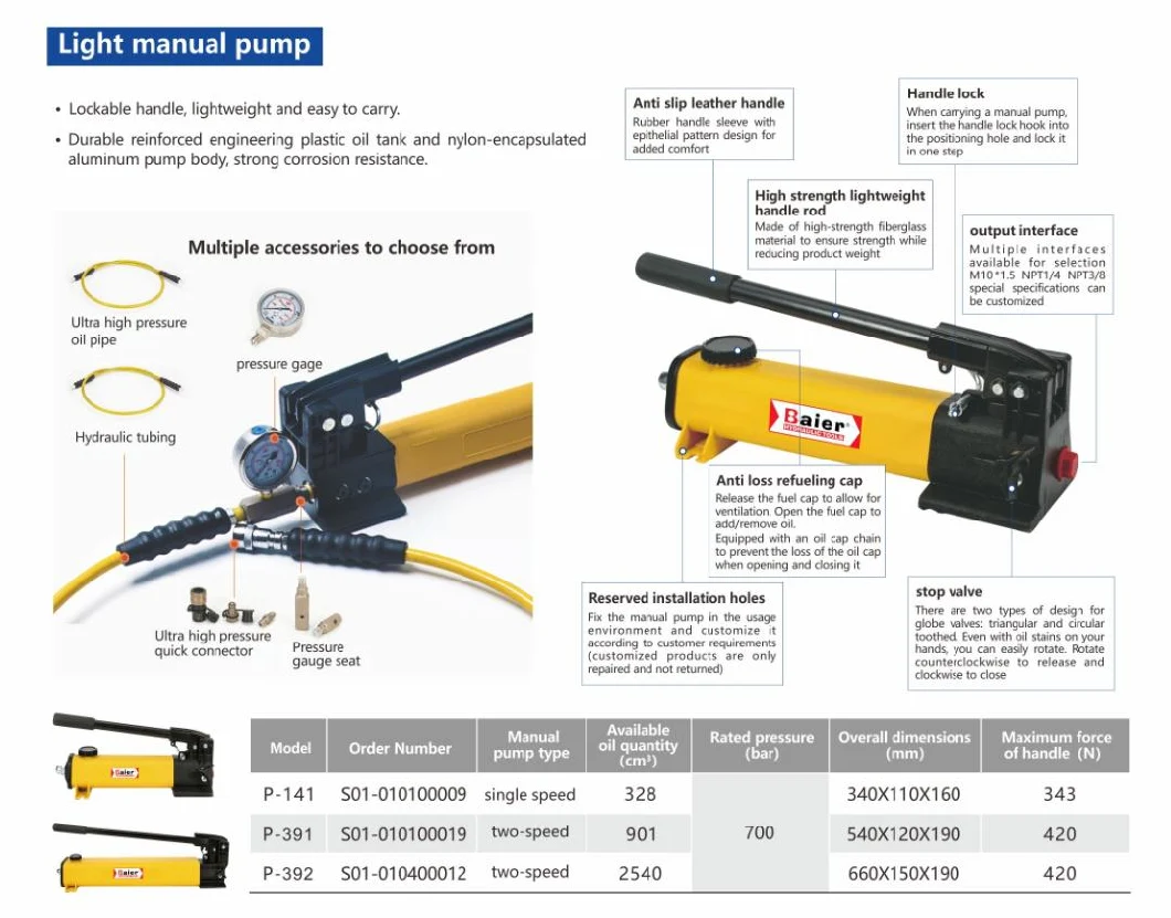 Light Weight Hydraulic Jack Adapted Big Oil Capacity Hand Pump