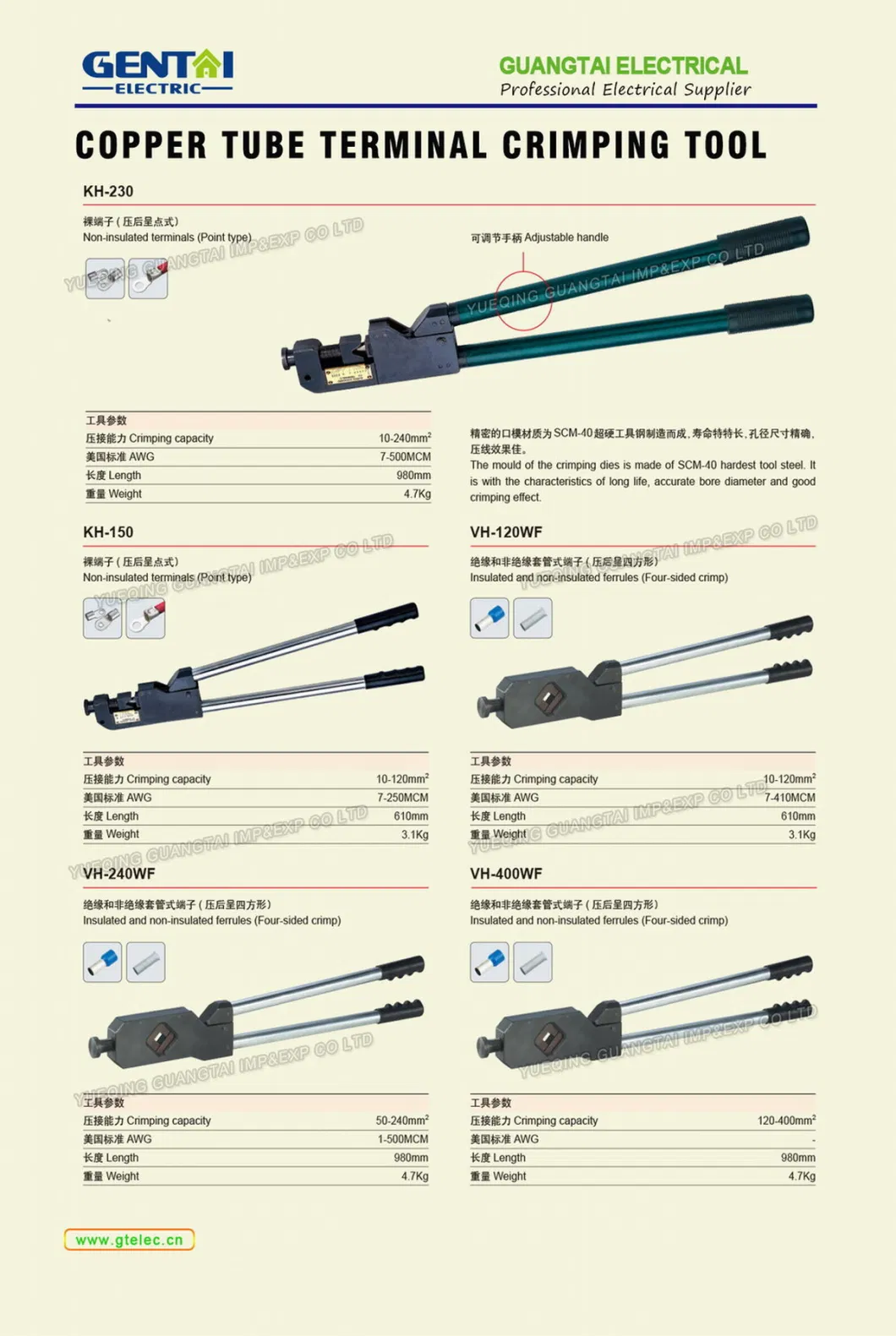 Copper Tube Terminal Crimping Tool for BS Standard Type Terminals