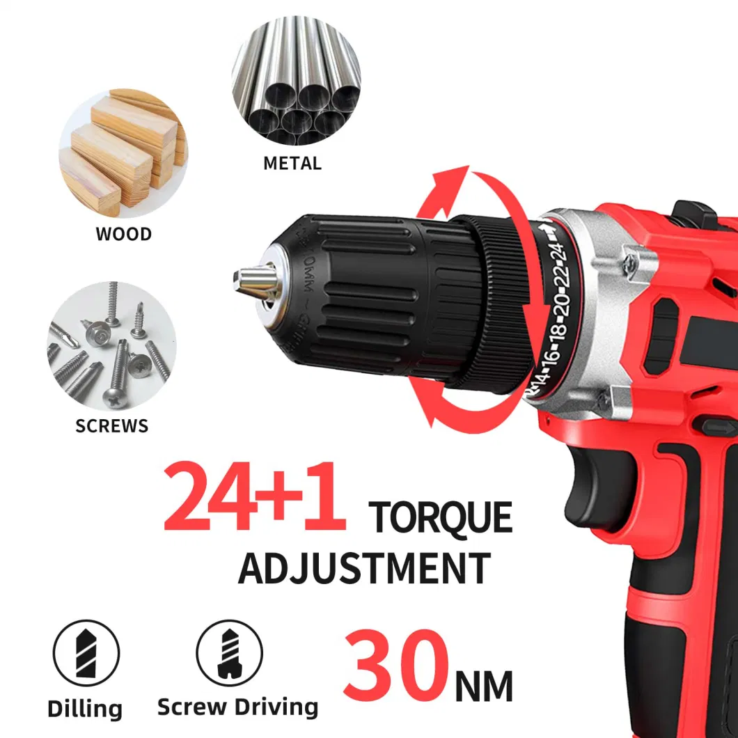 Cordless Electric Power Drills Hand Held Portable Li-ion Function Impact Drill Drivers Set Drilling Machines Wall Tools