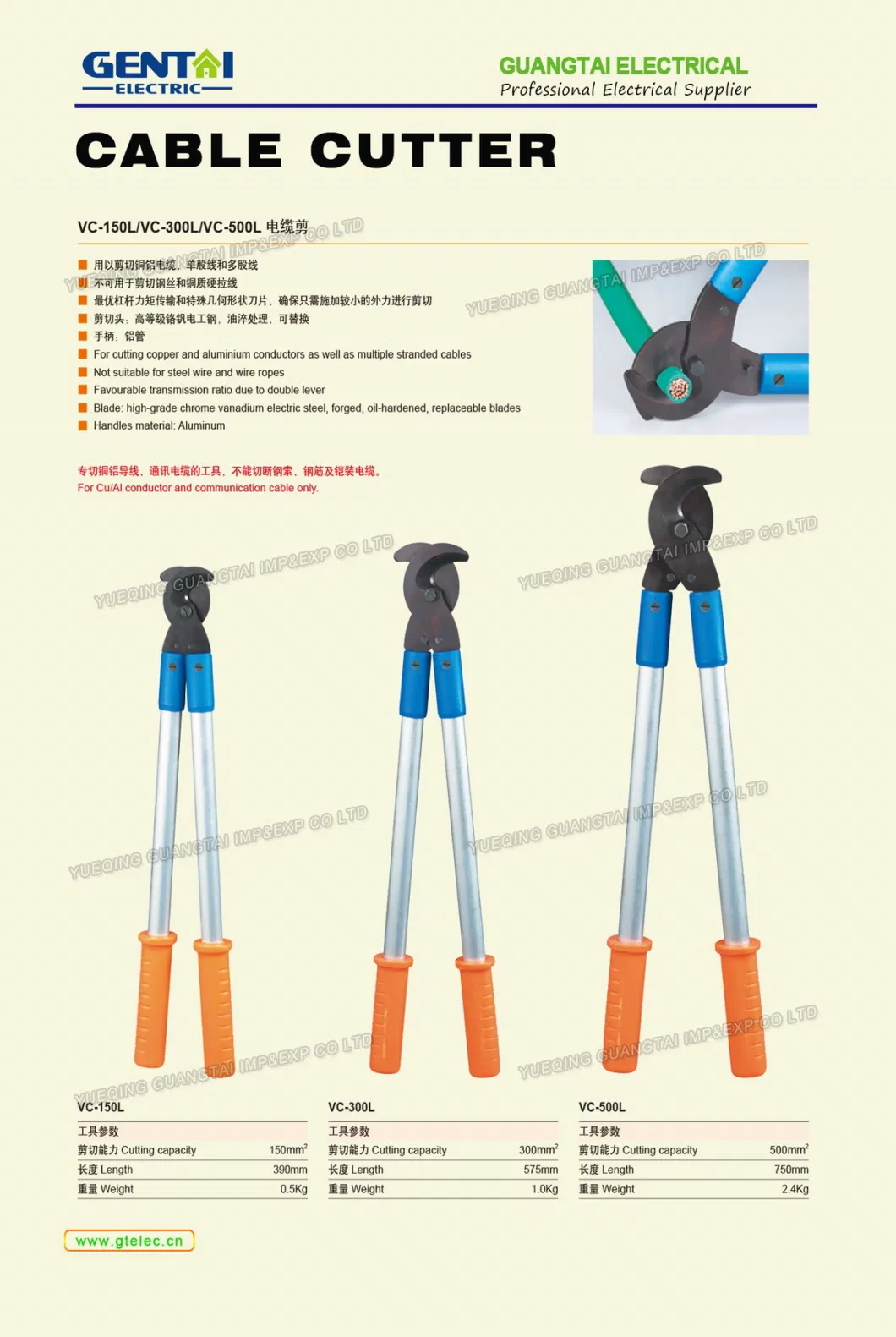 Manual Ratchet Cable Cutter for Copper Cable and Armoured Cable