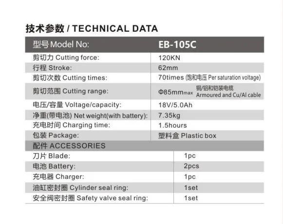 Eb-105c High-Performance Battery Powered Cable Cutting Tool