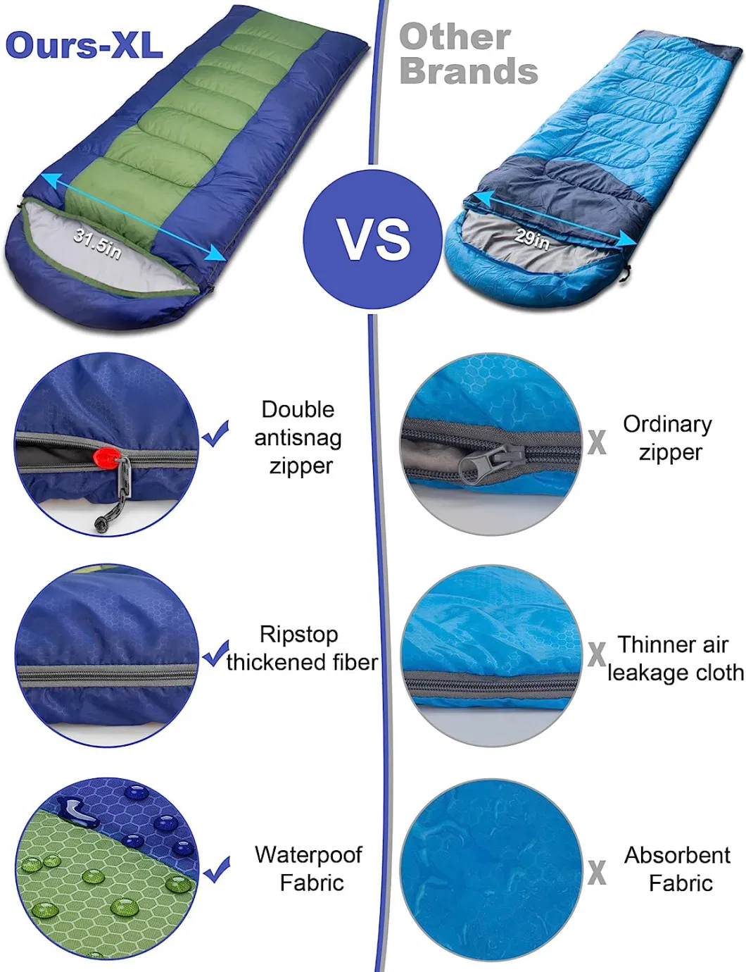 Four Seasons Warm Weather Waterproof Lightweight Outdoor Portable Thickened Customized Unisex Envelope Camping Sleeping Bag