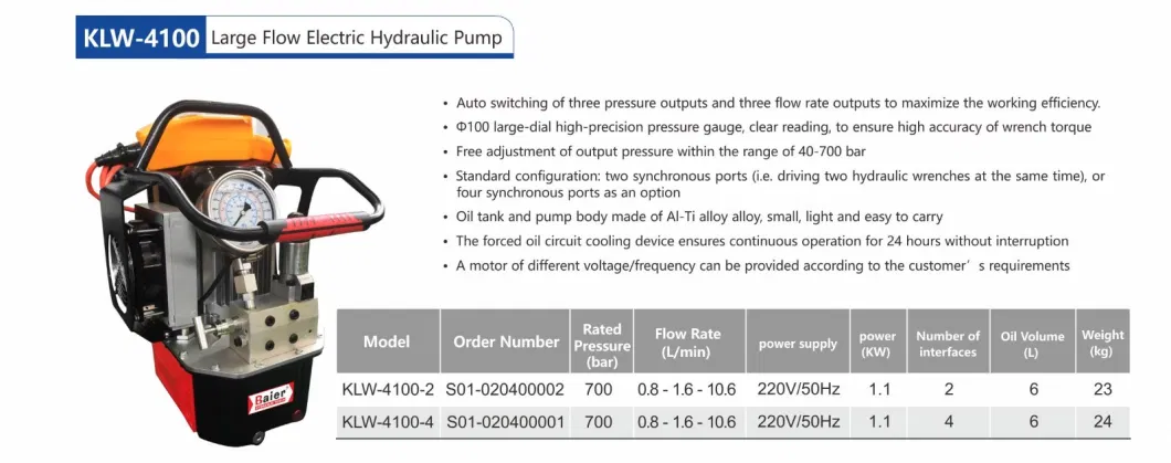 Baier 1.1 Kw Apply for Torque Wrench Four Interface Electric Hydraulic Pump