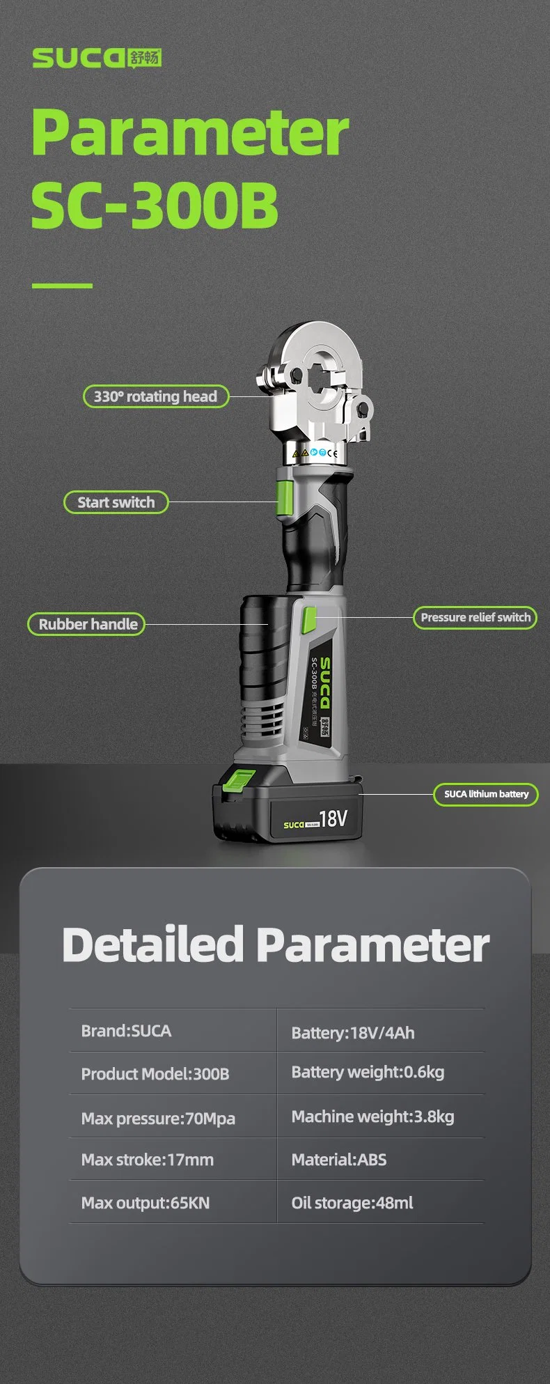 Suca Portable Rechargeable Hydraulic Cable Tool Brushless High Power Crimping Tool