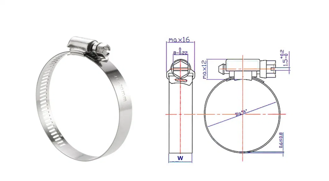 All Stainless Steel 304 Hose Clamp with Washer and Heavy Duty Bolt