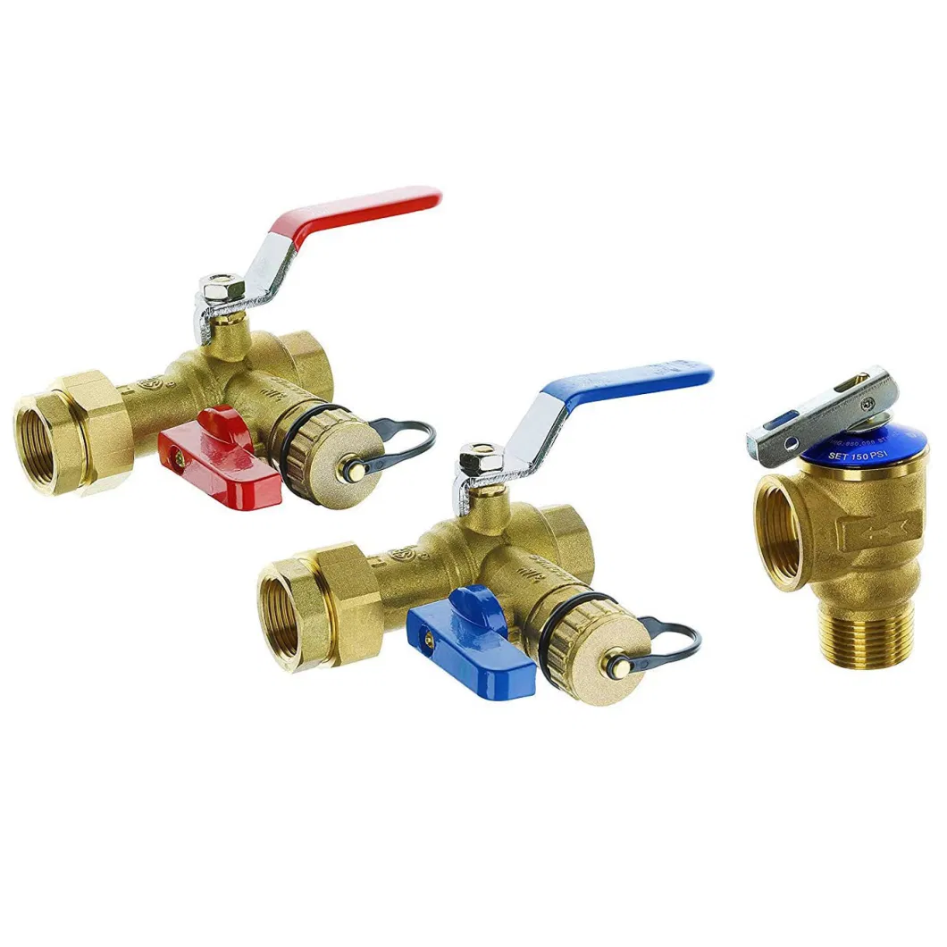 Tankless Hot and Cold Valve 3/4inch IPS Isolator Tankless Water Heater Service Valve Kit with Pressure Relief Valve