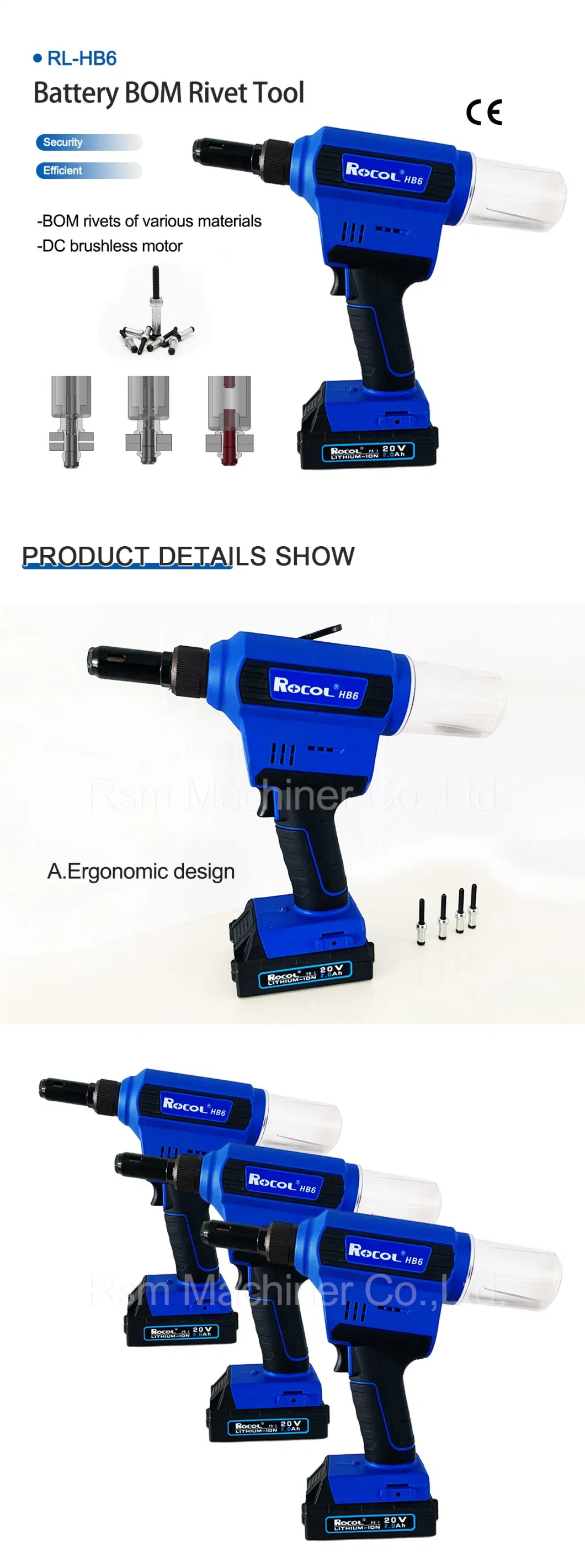 DC Brushless Motor Work Pull 28000n Boom-Lock Type Rivet Tool