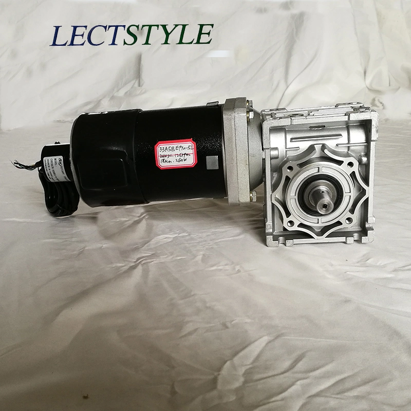 300W 12V DC Worm Gear Reducer Drive Motor with Encoder 500PPR on Cloth Cutting or Cable Puller