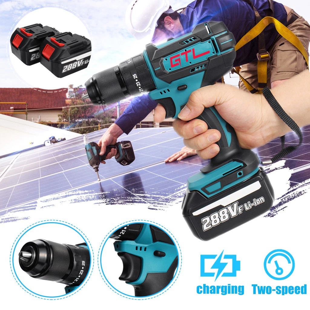 10mm Keyless Chuck Household Electric Driil Double Battery DC18V 1300mAh Lithium Cordless Drill with Automatic Spindle Lock (CD012)