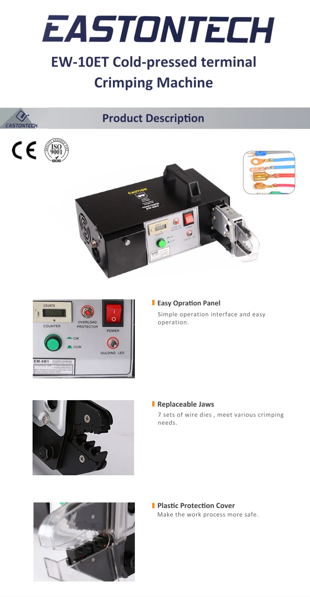 Eastontech Cold-Pressed Terminal Crimping Machine Insulated Terminal Crimping Machine Cable Lug Crimping Tools