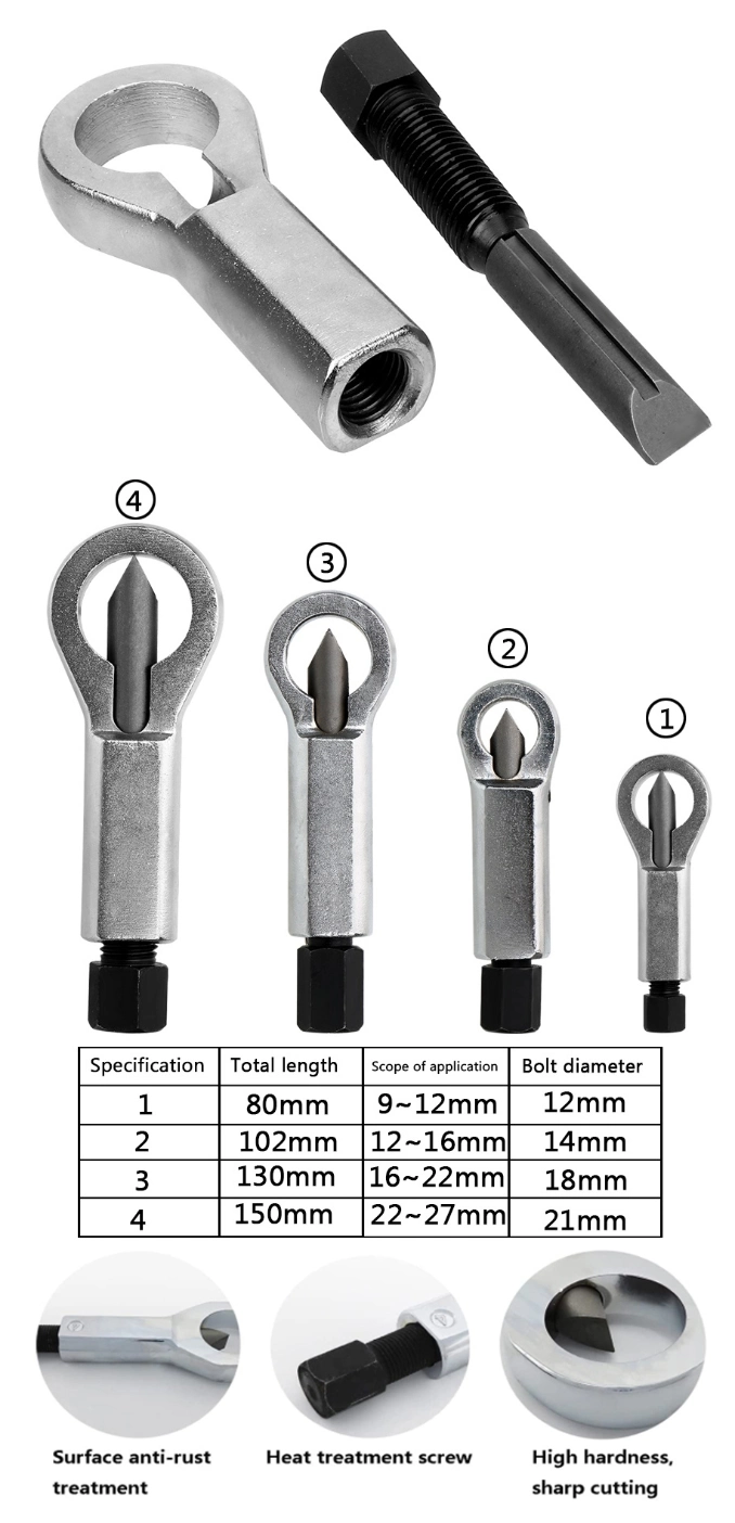 Heavy Duty 4PCS Rusty Removal Tools Extractor Splitting Set Screw Nut Splitter