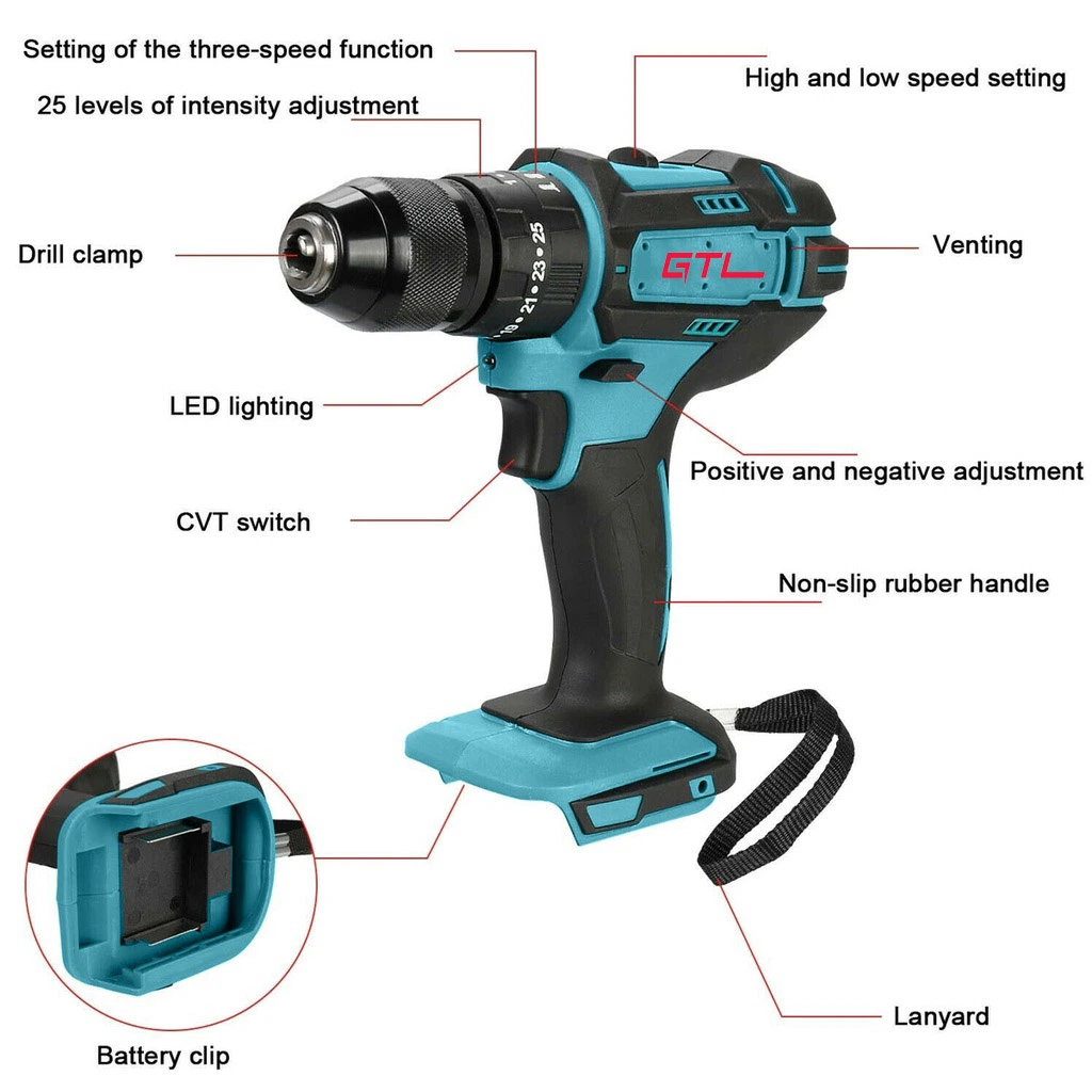 10mm Keyless Chuck Household Electric Driil Double Battery DC18V 1300mAh Lithium Cordless Drill with Automatic Spindle Lock (CD012)