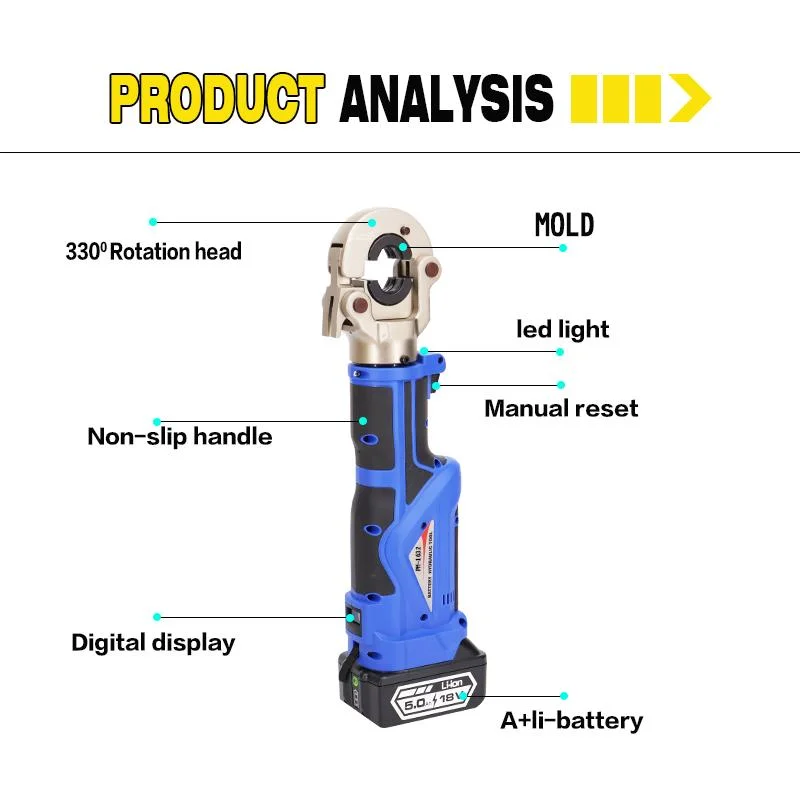 Pm-1632 Electric Battery Hydraulic Pex Pipe Aluminum Plastic Pipe Tube Crimping Tool