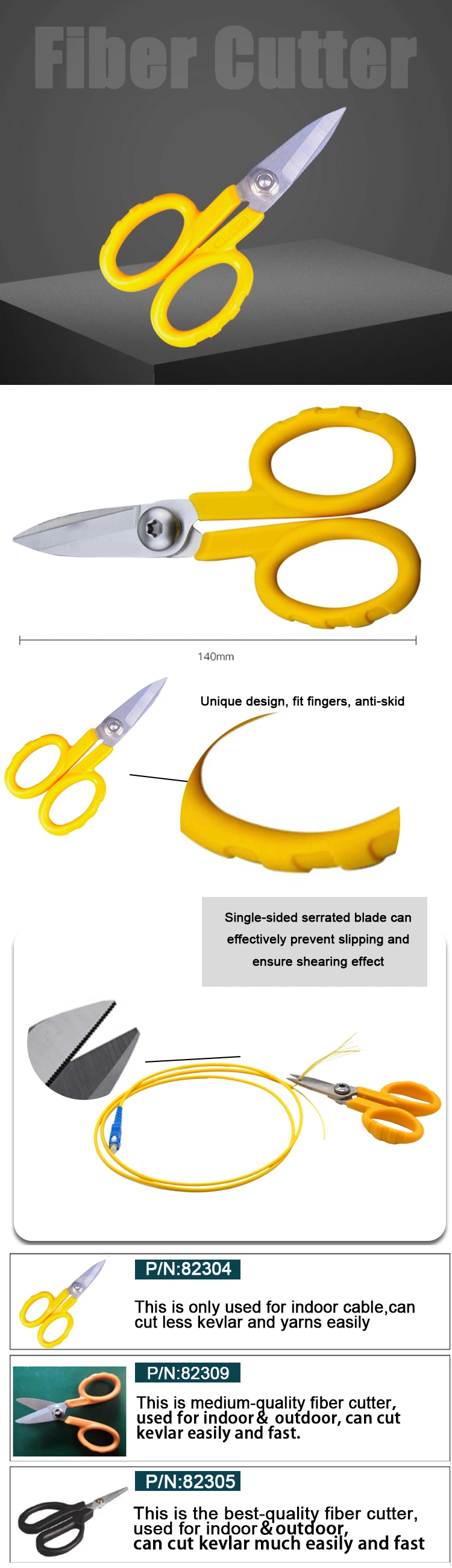 Gcabling Kevlar Cable Cutter Kevlar Scissors Fiber Ring Cutter Kevlar Sawtooth Scissors for Aramid