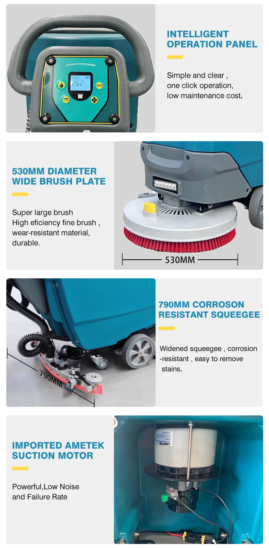 Hand Held Electric Floor Scrubber for Parking Lot Warehouse Shopping Mall Floor Cleaning Equipment