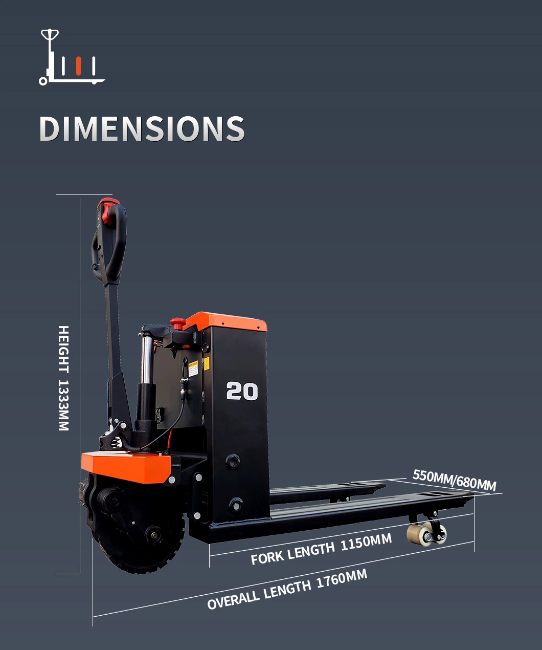 48V Maintenance Free Battery 2000kgs Full Electric Pallet Forklift Truck Jack with Password Lock