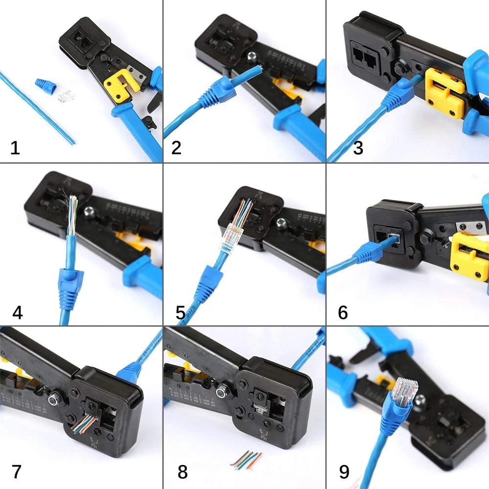 Ethernet Cat5e CAT6 Network Cable Hand Cutter Crimper Easy Pass Through Crimping Tool Tool