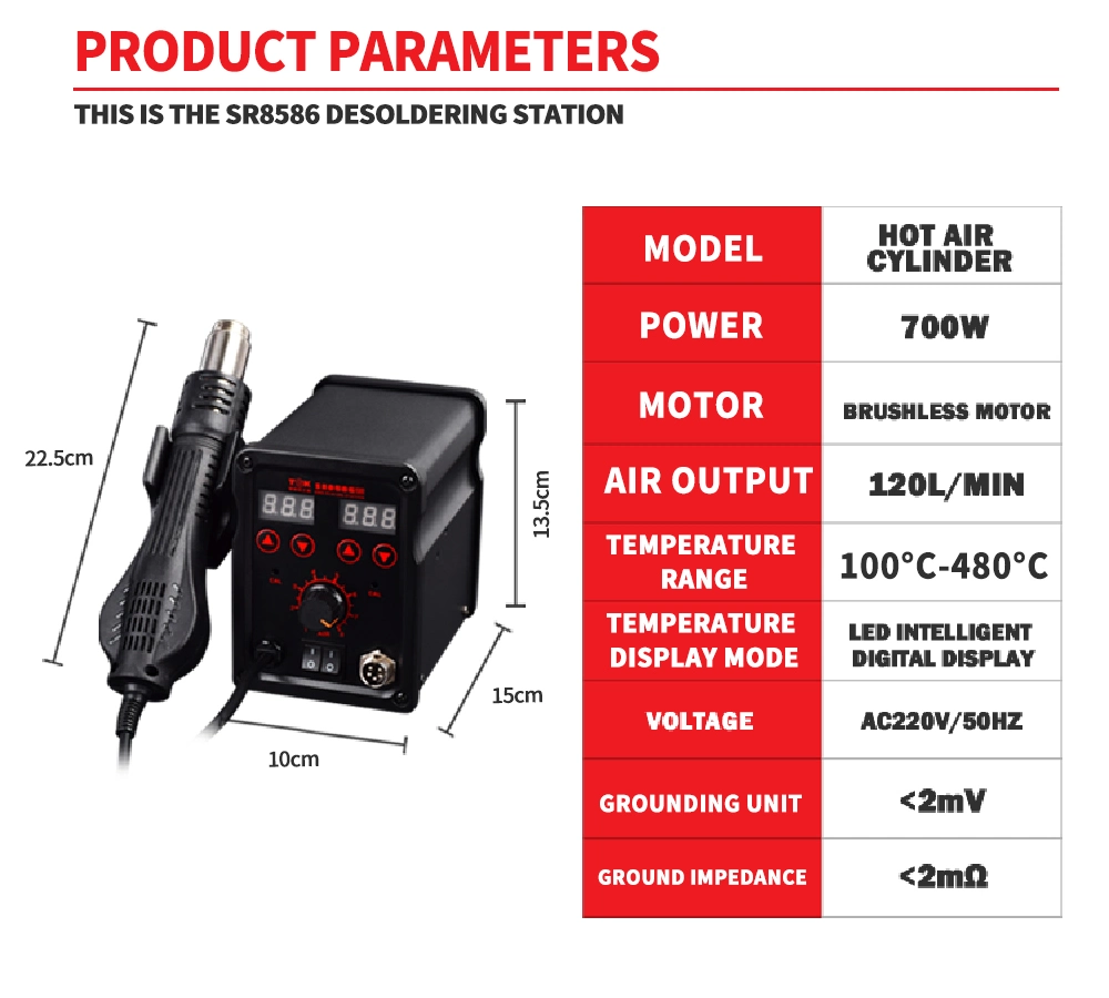 Hot Air Desoldering Tool for Rapid Surface Mount Devices Sr858d