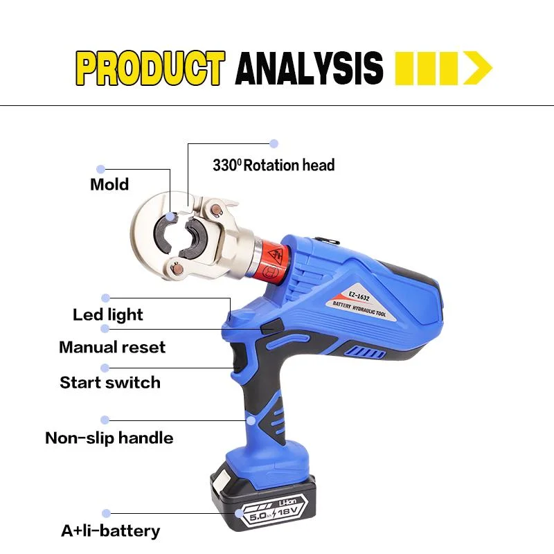 Ez-1632 Electric Battery Hydraulic Pex Pipe Aluminum Plastic Pipe Tube Crimping Tool