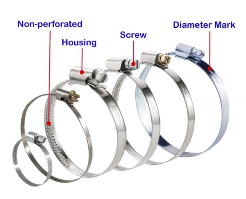 Manufacturers of Stainless Steel Germany Adjustable 9 mm Worm Drive Hose Clip, Non-Perforated Design Clamp for Industrial