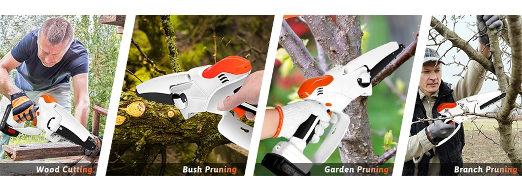 Pruning Shears 6-Inch Mini Chainsaw with Safety Lock LED Light 24V Lithium Battery