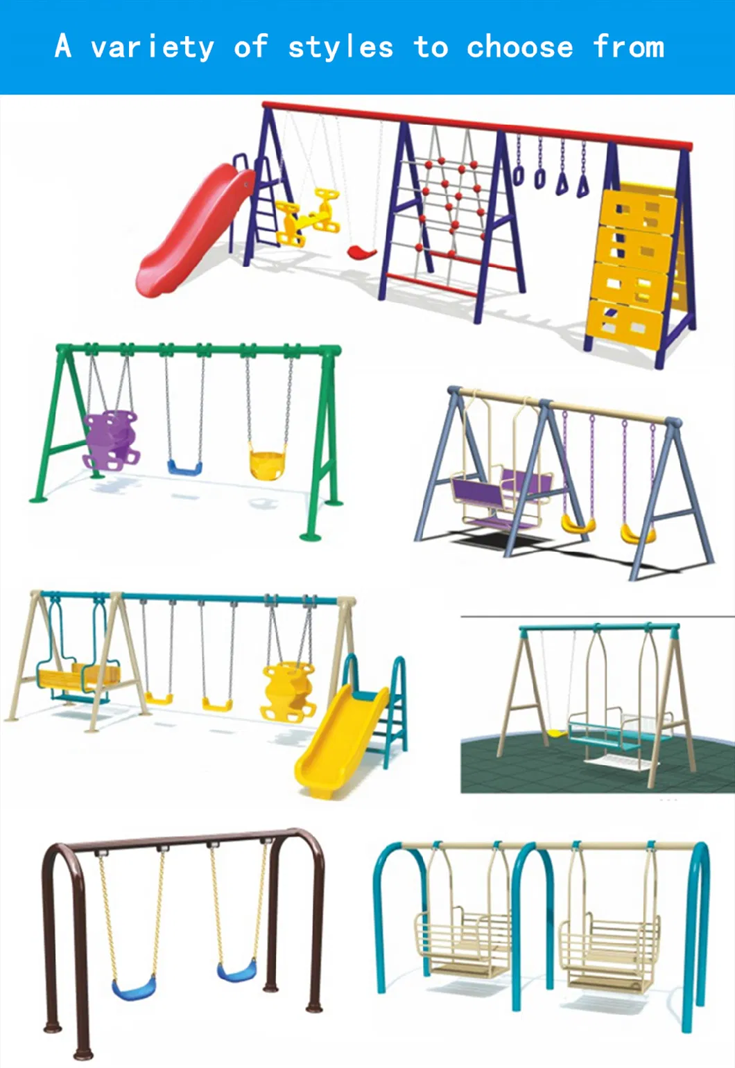 Hot Sale Outdoor Playground Equipment Slide Hanging Chair Swing Set