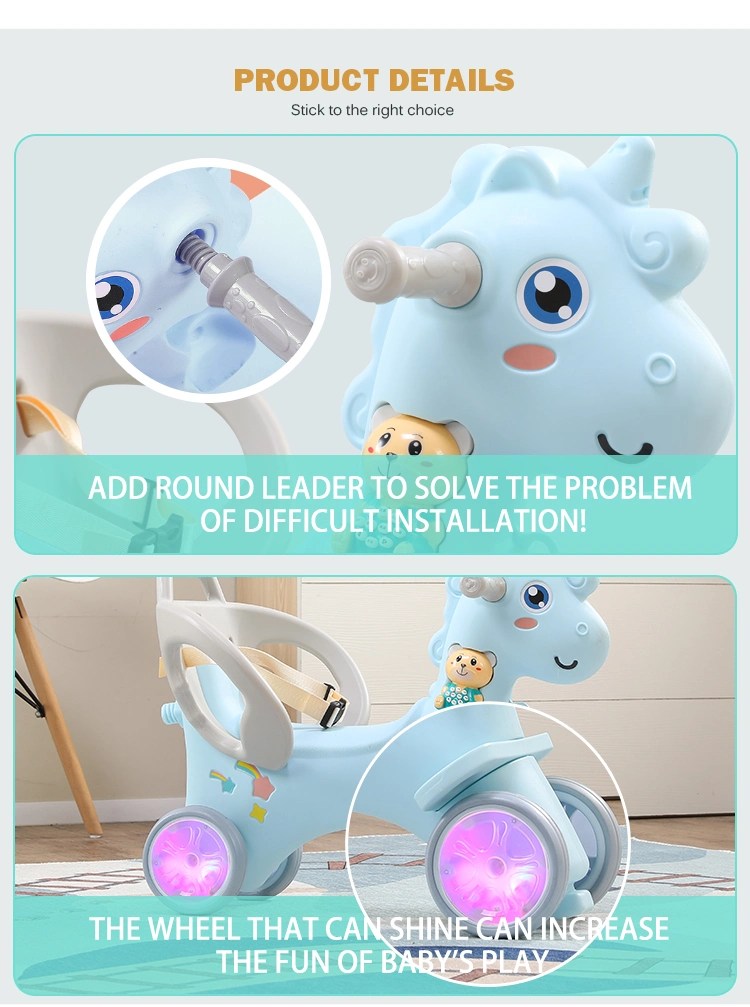 Multifunctional 3 in 1 Baby Rotating Glow Musical Toddler Walker Plastic Kids Unicorn Cartoon Rocking Horse Ride on Animals Toys