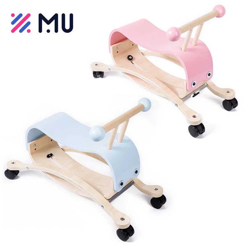 2 in 1 Wooden Rocking Horse Riding with Wheels Kids Montessori Toys