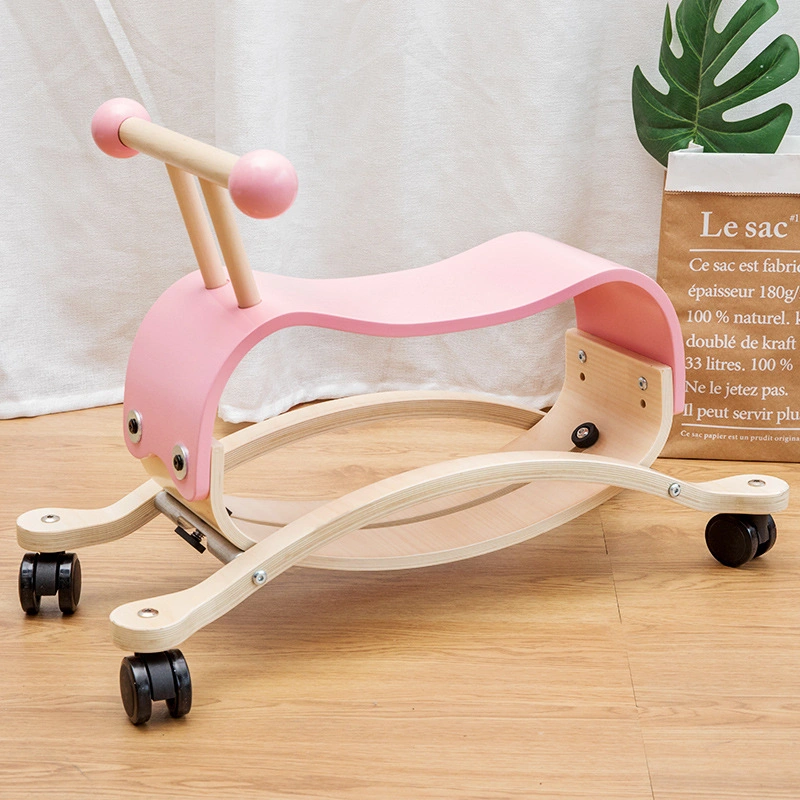 2 in 1 Wooden Rocking Horse Riding with Wheels Kids Montessori Toys