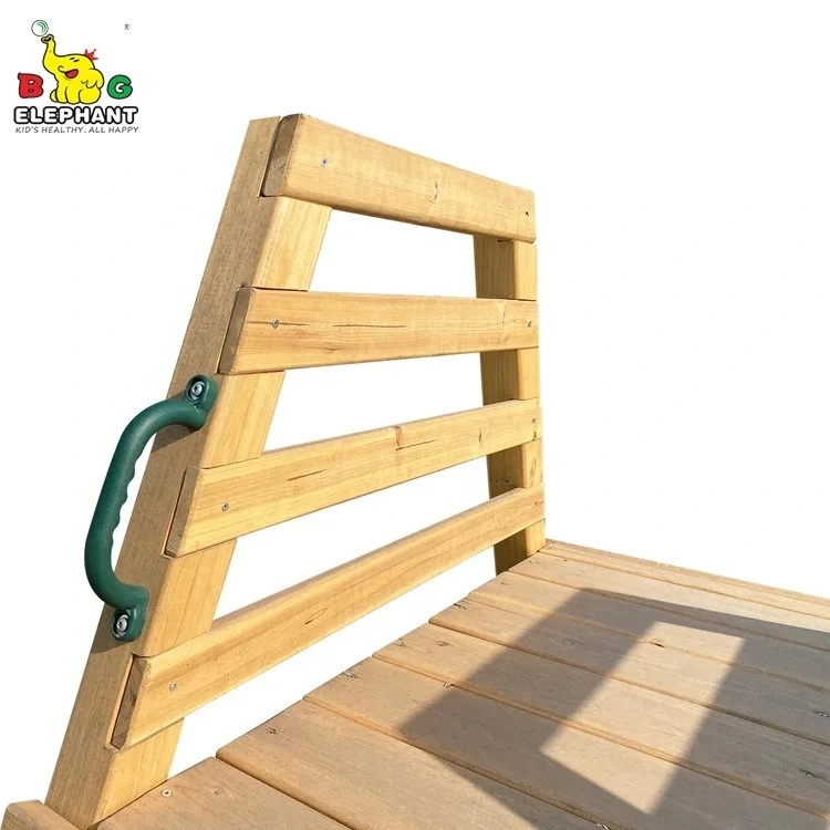 Wooden Playground Slide Set with Climbing Rope and Swing for Kids