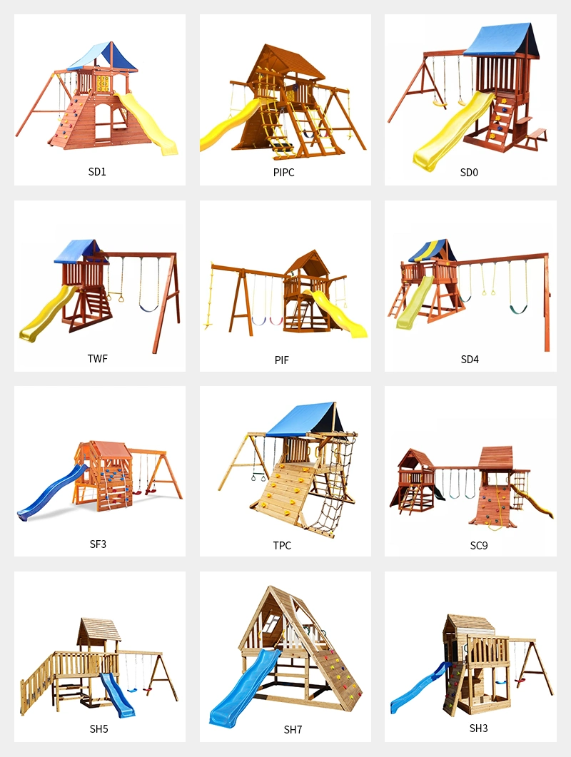 Outdoor Playground Equipment Wooden Climbing Frame and Slide Kids Swing Set