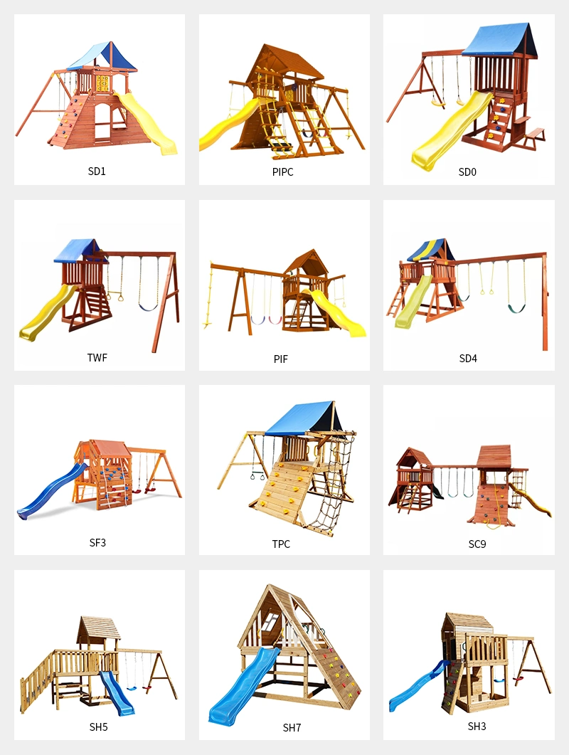 Children Wooden Baby Backyard School Play Slide Swing Outdoor Playground Set
