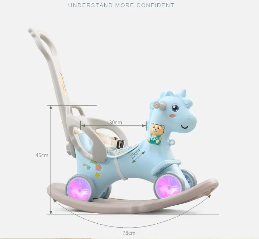 Multifunctional 3 in 1 Baby Rotating Glow Musical Toddler Walker Plastic Kids Unicorn Cartoon Rocking Horse Ride on Animals Toys