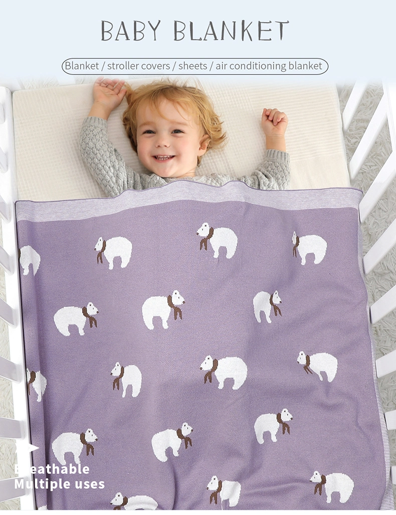 Baby Cotton Blankets Lovely Polar Bear Pattern Knitted Newborn Babies Swaddle Throw Blanket