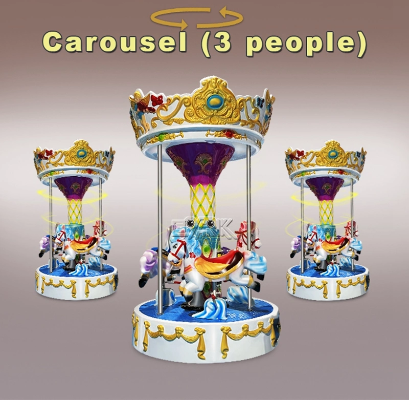 Amusement Park Merry Go Around Kids Ride on Carousel for Three People